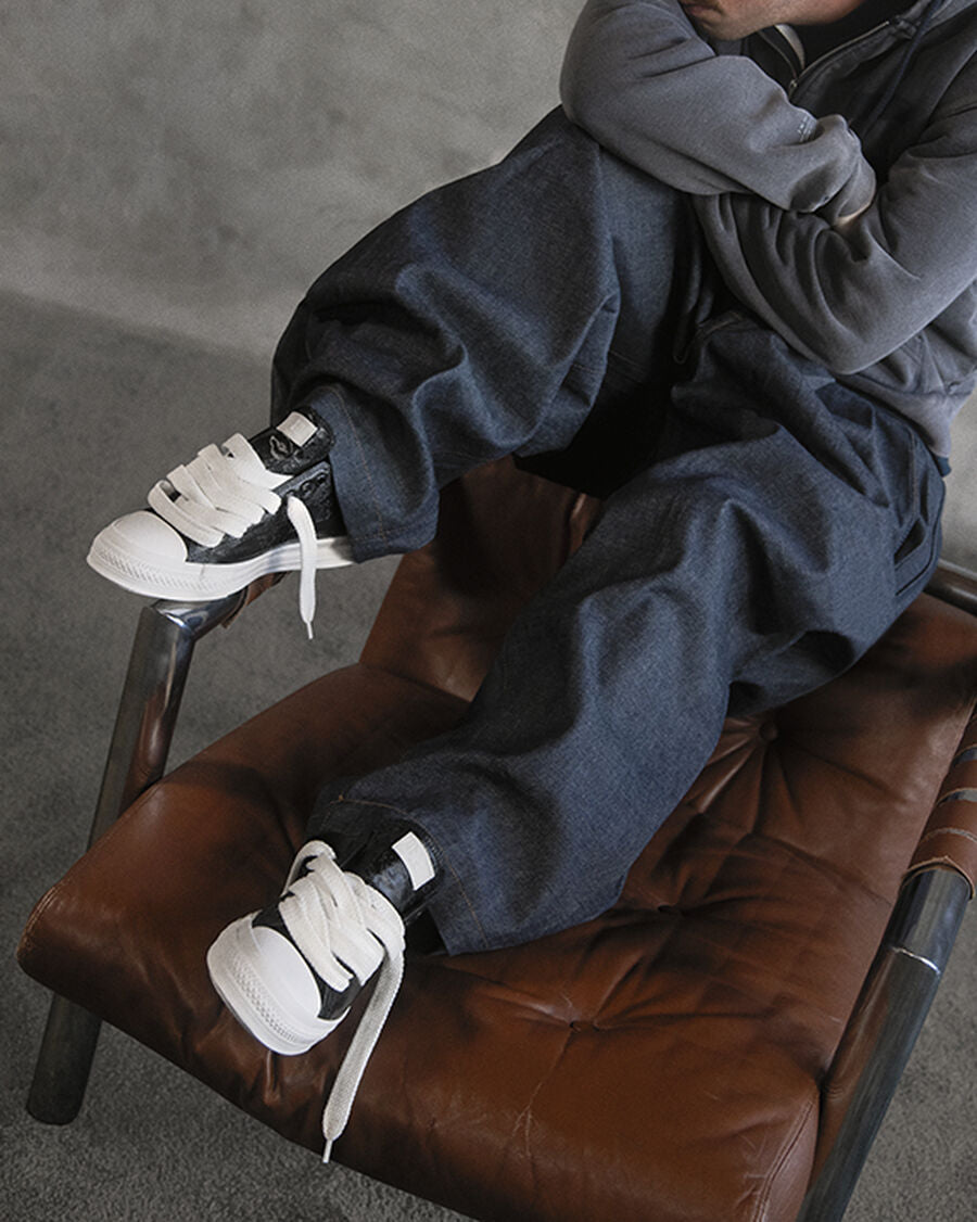 Waxed Denim Low-Top Sneaker - Black