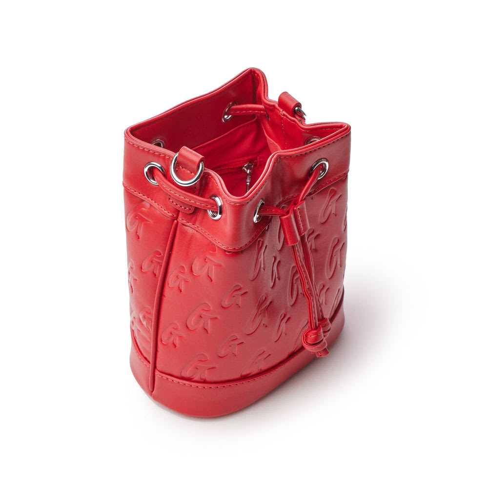 Mini Vegan Leather Bucket Bag - Red