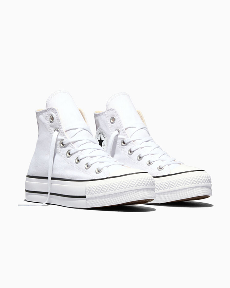 Canvas Platform High-Top Sneaker - White/Black/White