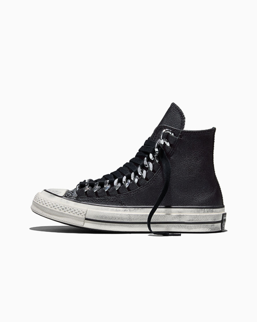 Leather High-Top Sneaker With Chain Detail - Black/Egret/Dark Matter