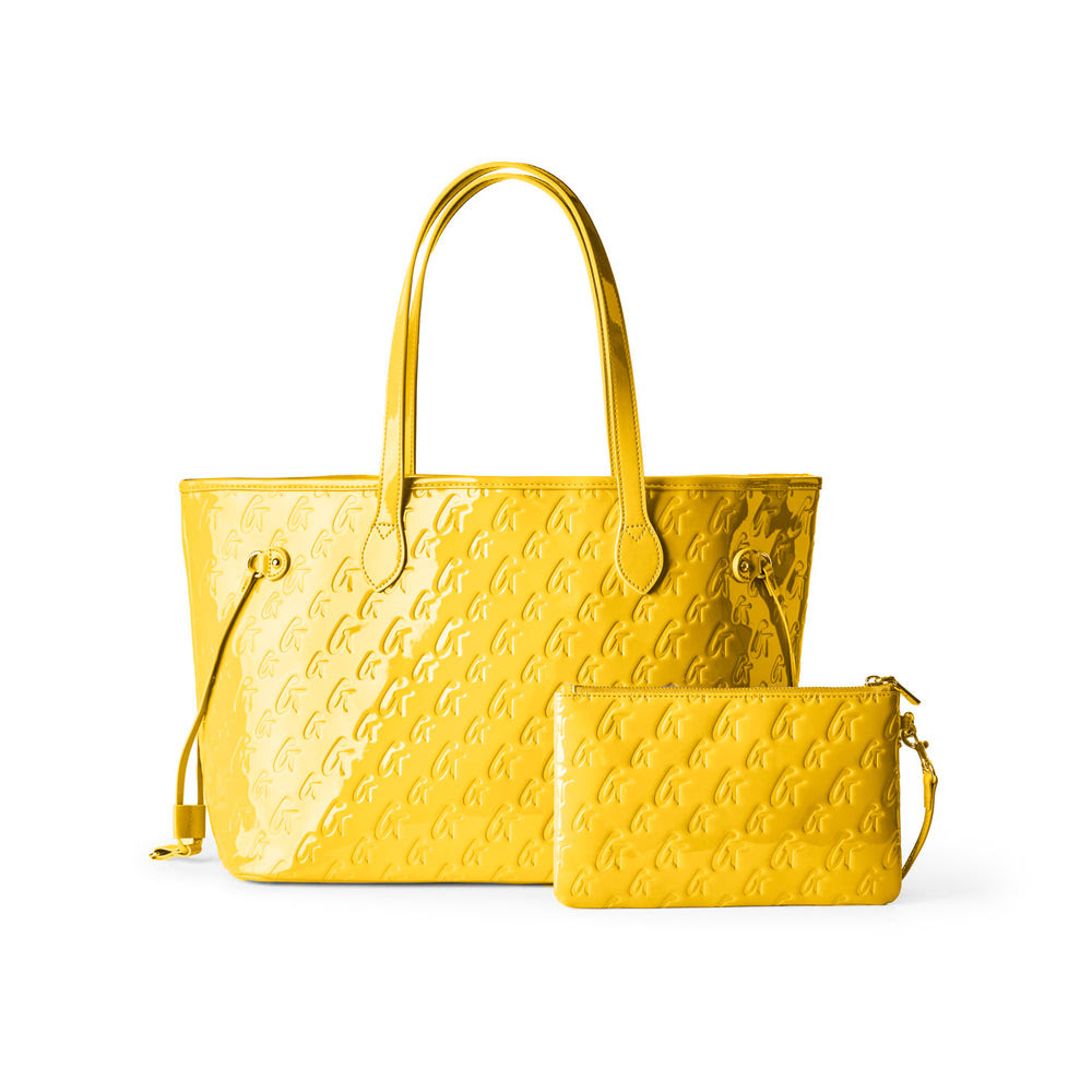 Vegan Leather Laptop Tote With Wristlet - Mirror Yellow
