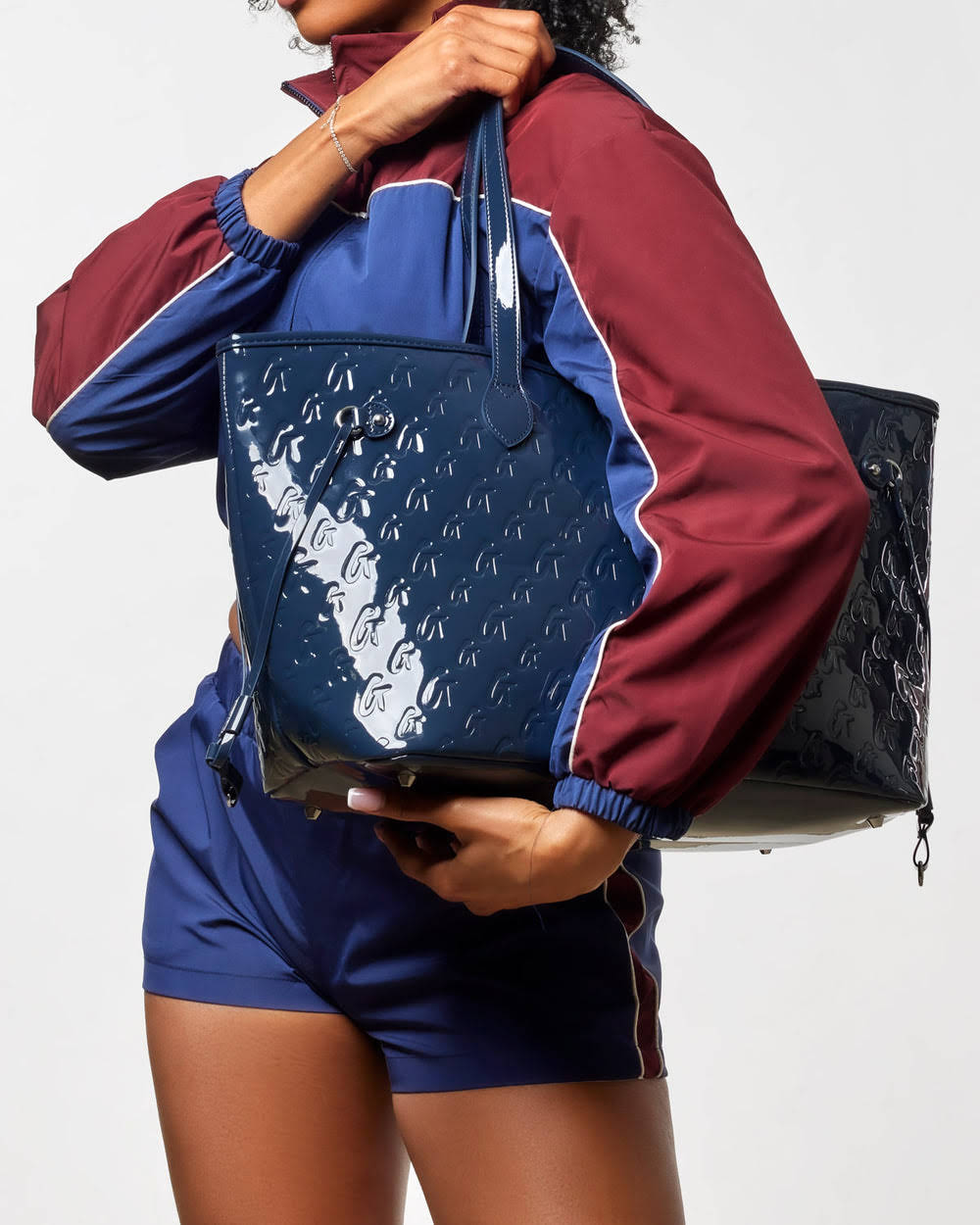Vegan Leather Laptop Tote With Wristlet - Navy