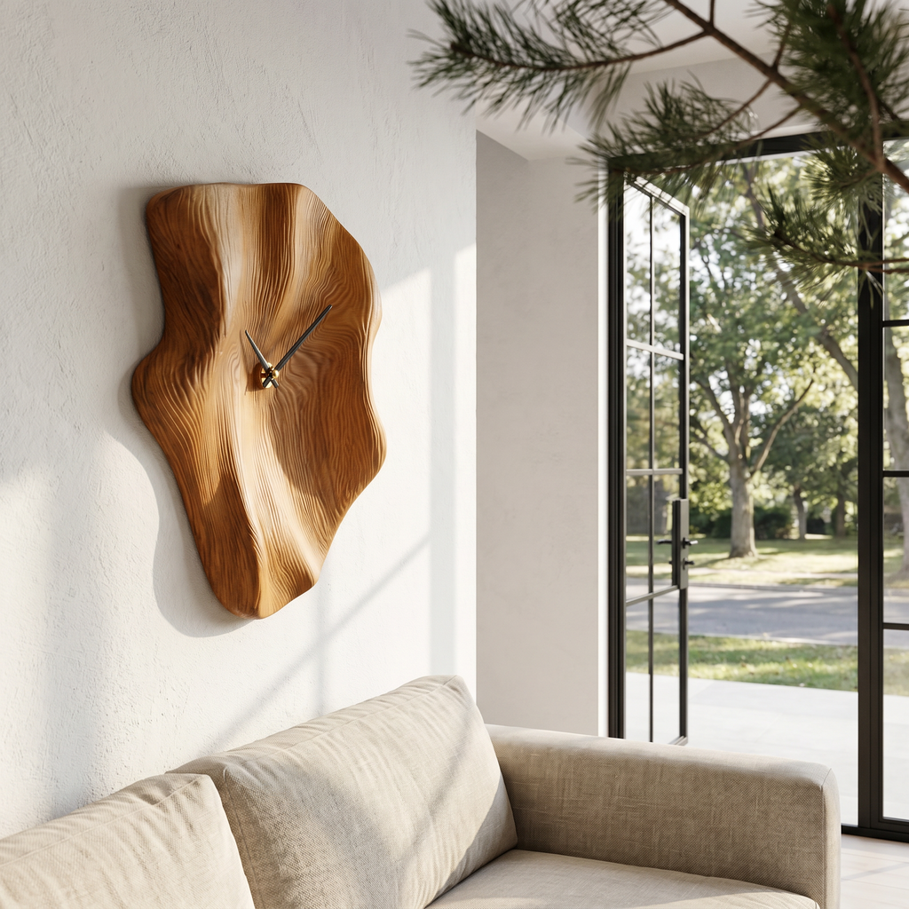 Nature Inspired Wood Wall Clock with Artistic Live Edge Form for Living Room - view 3