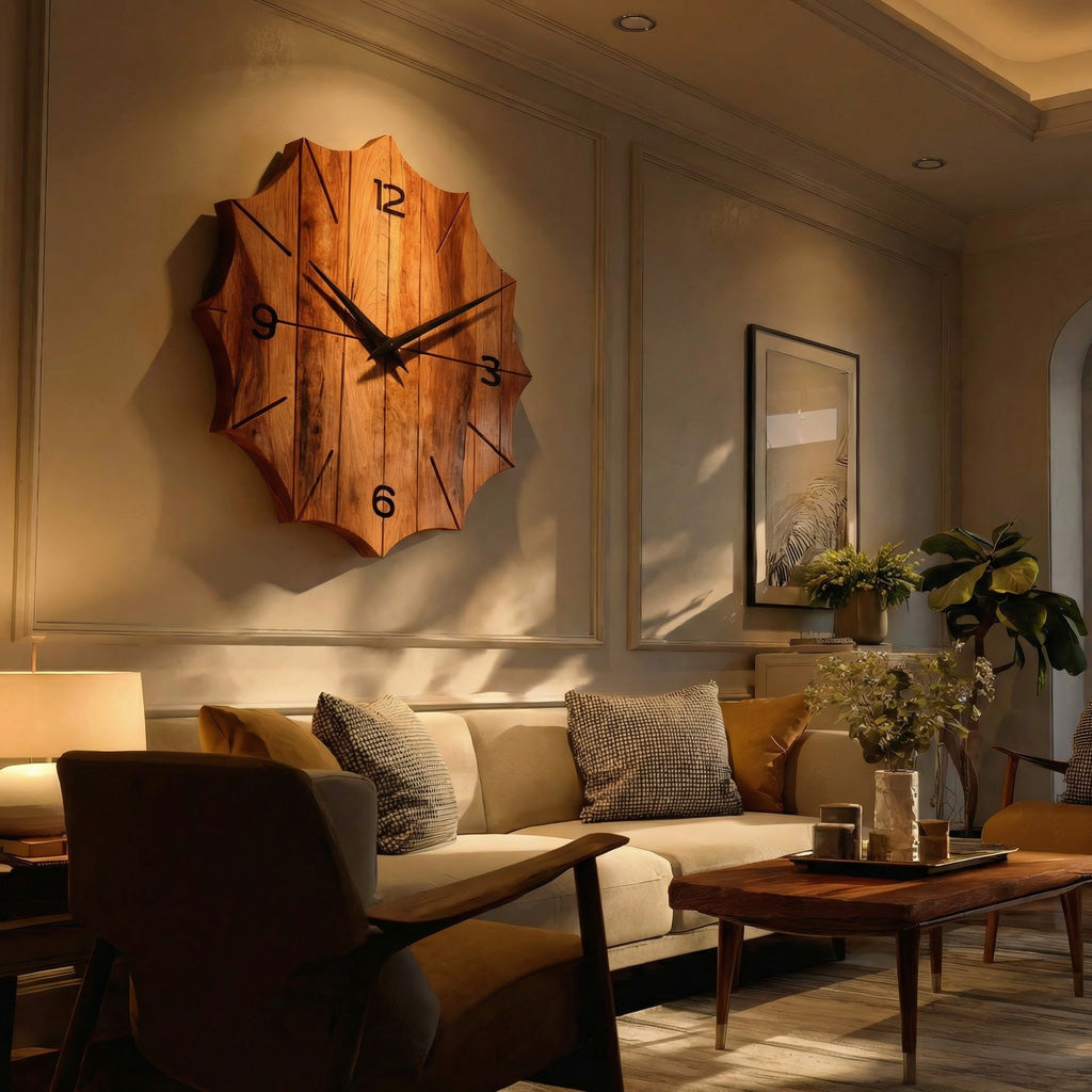 Organic Wooden Wall Clock, Handcrafted Solid Wood Floating Minimalist Timepiece - view 2