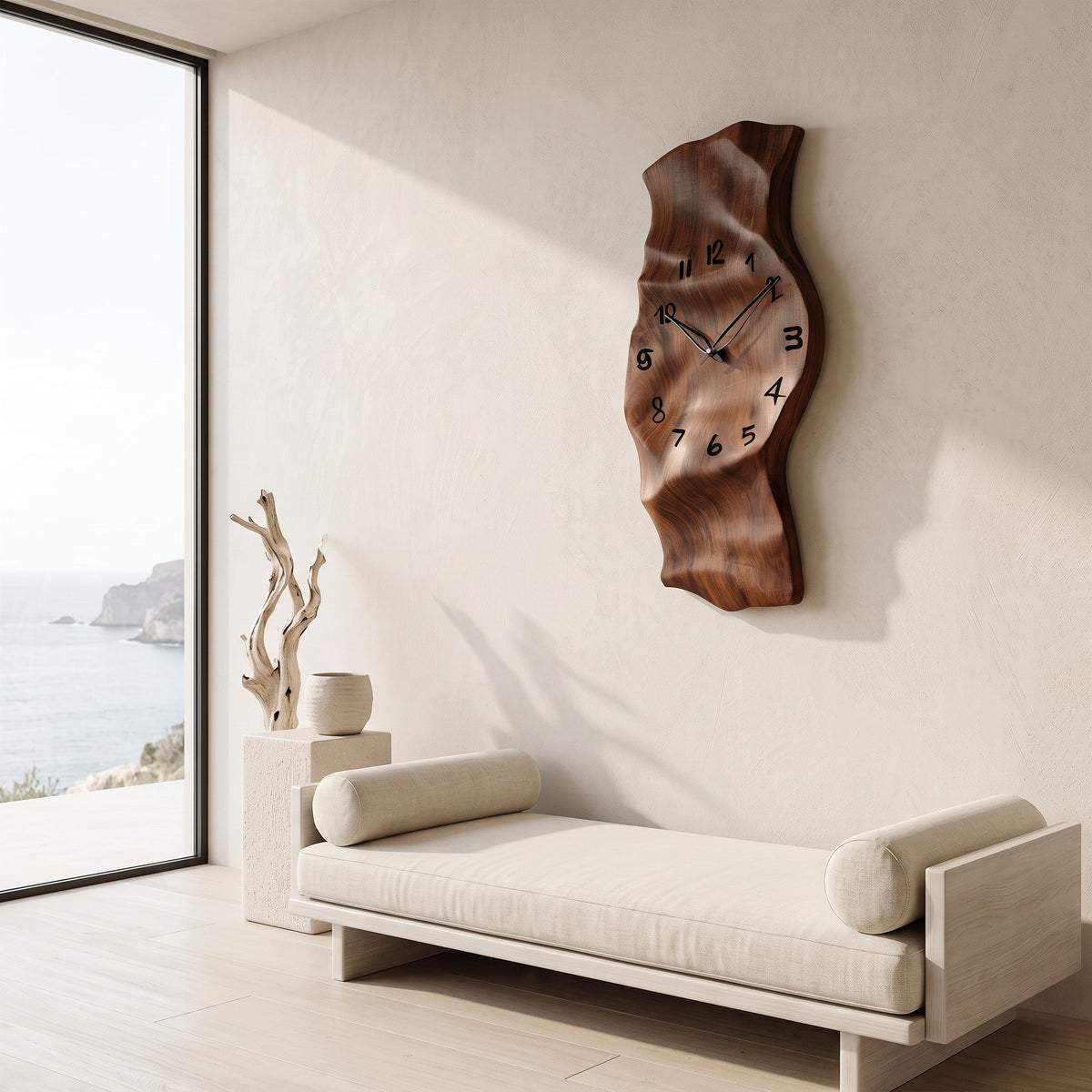 Contemporary Wall Clock, Unique Vertical Abstract Wooden Clock - view 2