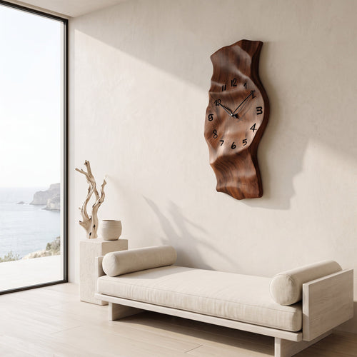 Contemporary Wall Clock, Unique Vertical Abstract Wooden Clock - view 2