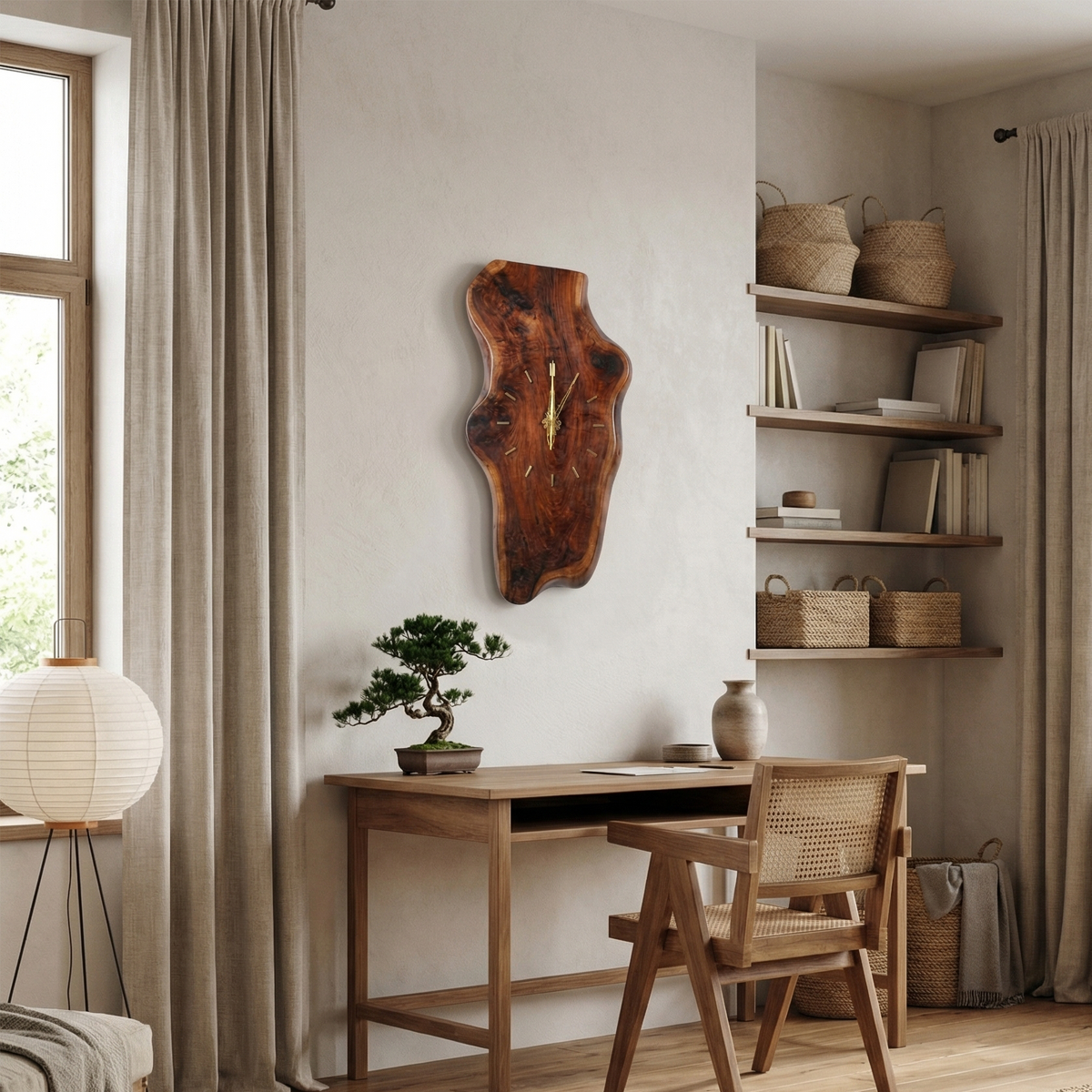 Natural Clock Wood Wall Solid Wood Living Room - view 3