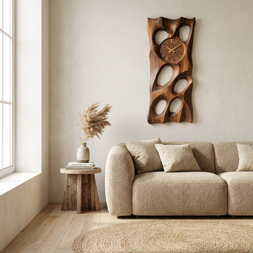 Wooden Wall Clock with Openwork Geometric Design - view 2