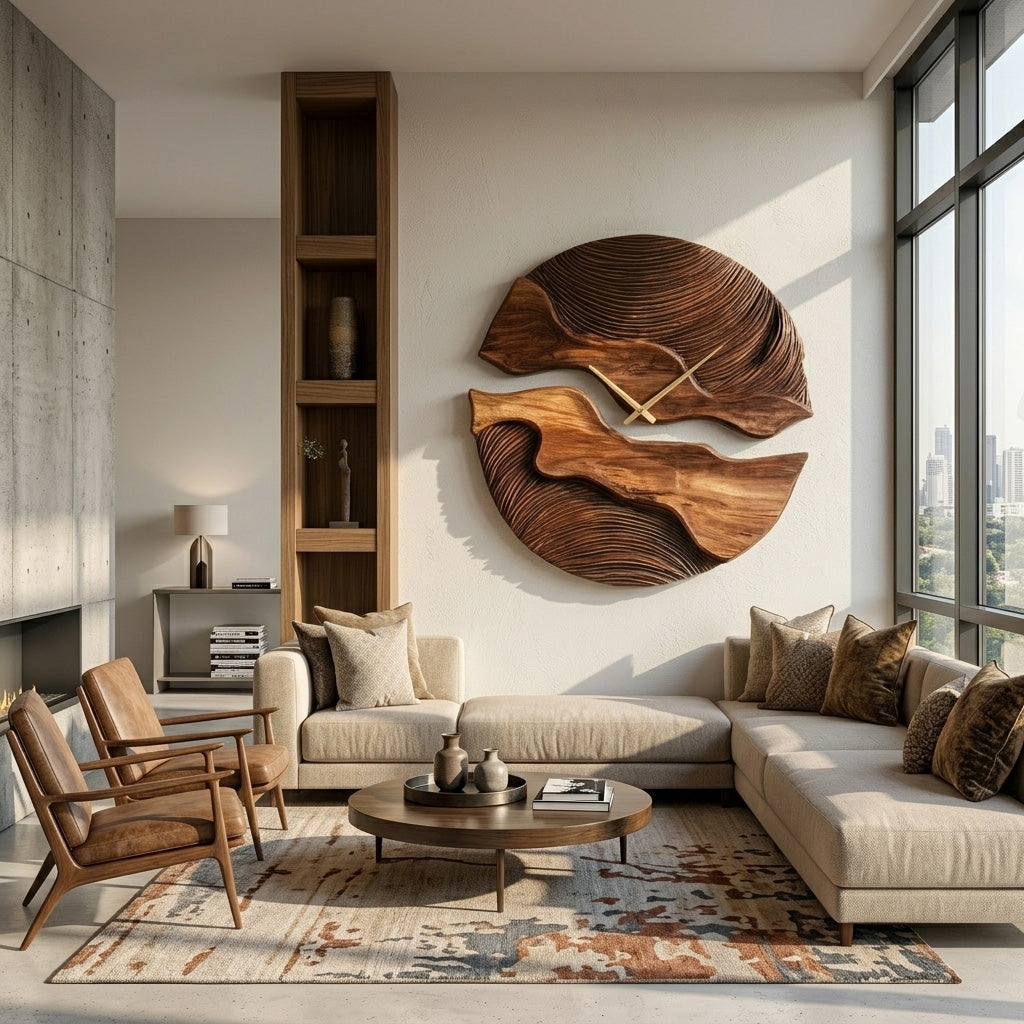 Organic Wooden Wall Clock, Handcrafted Unique Shape Solid Wood Timepiece - view 4