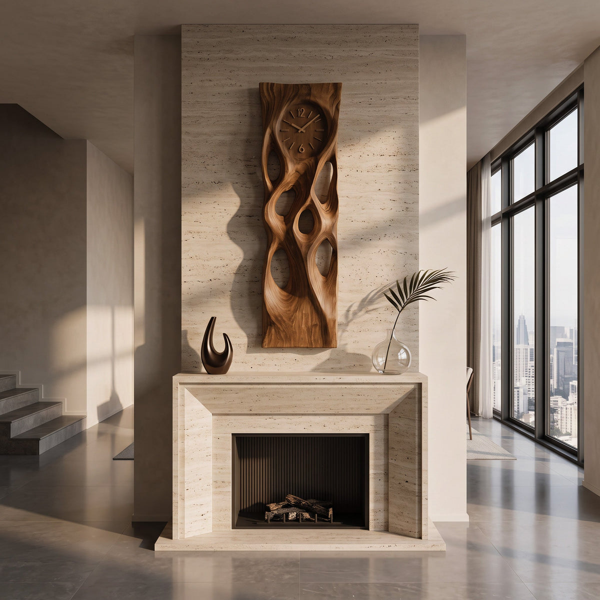 Modern Wooden Wall Clock Vertical Design for Living Room - view 2