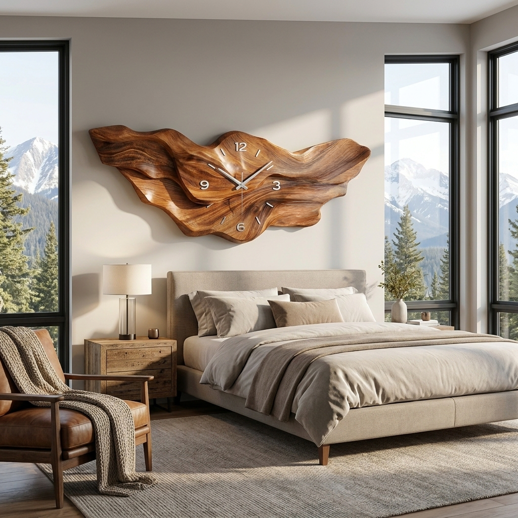 Modern Wooden Wave Wall Clock for Living Room Decor - view 2