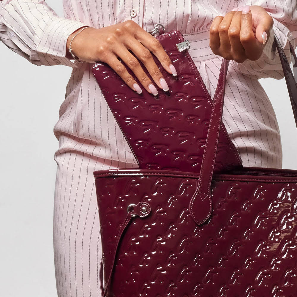 Vegan Leather Laptop Tote With Wristlet - Burgundy