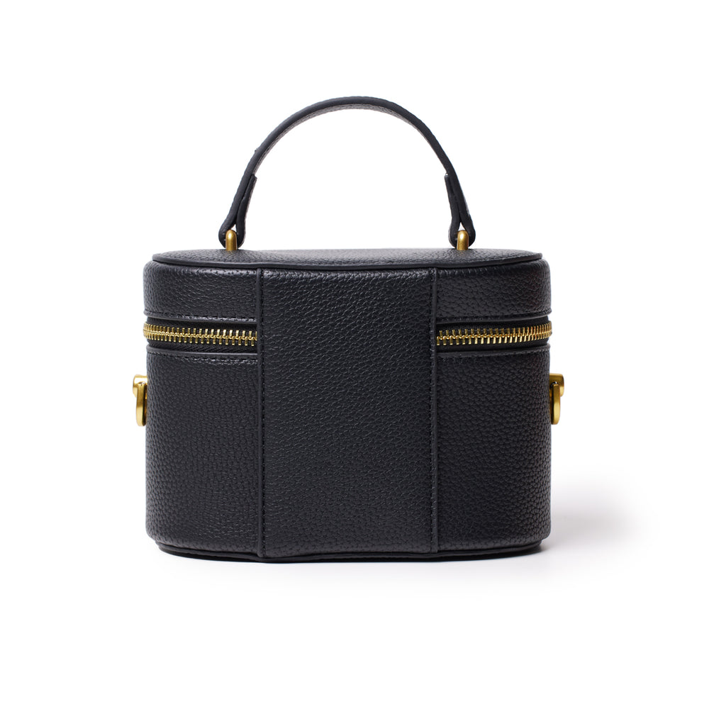 Mini Textured Vegan Leather Vanity Bag - Black