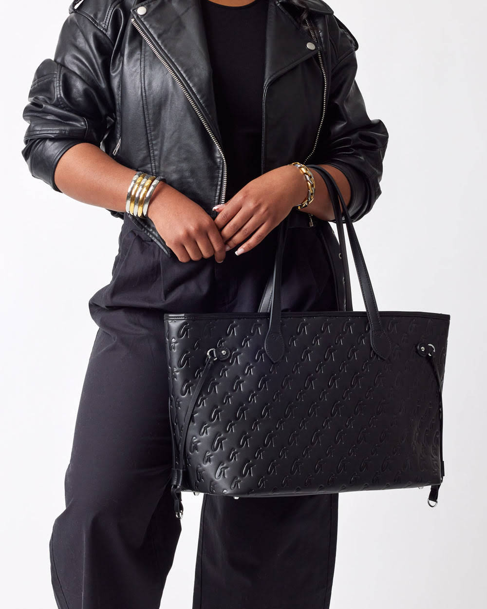 Vegan Leather Laptop Tote With Wristlet - Black