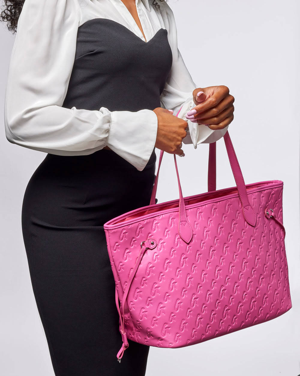 Vegan Leather Laptop Tote - Hot Pink