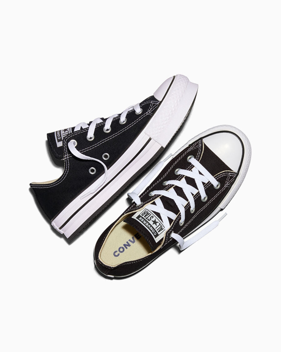Kids Canvas Platform Low Top Sneaker - Black - Black/White/Black