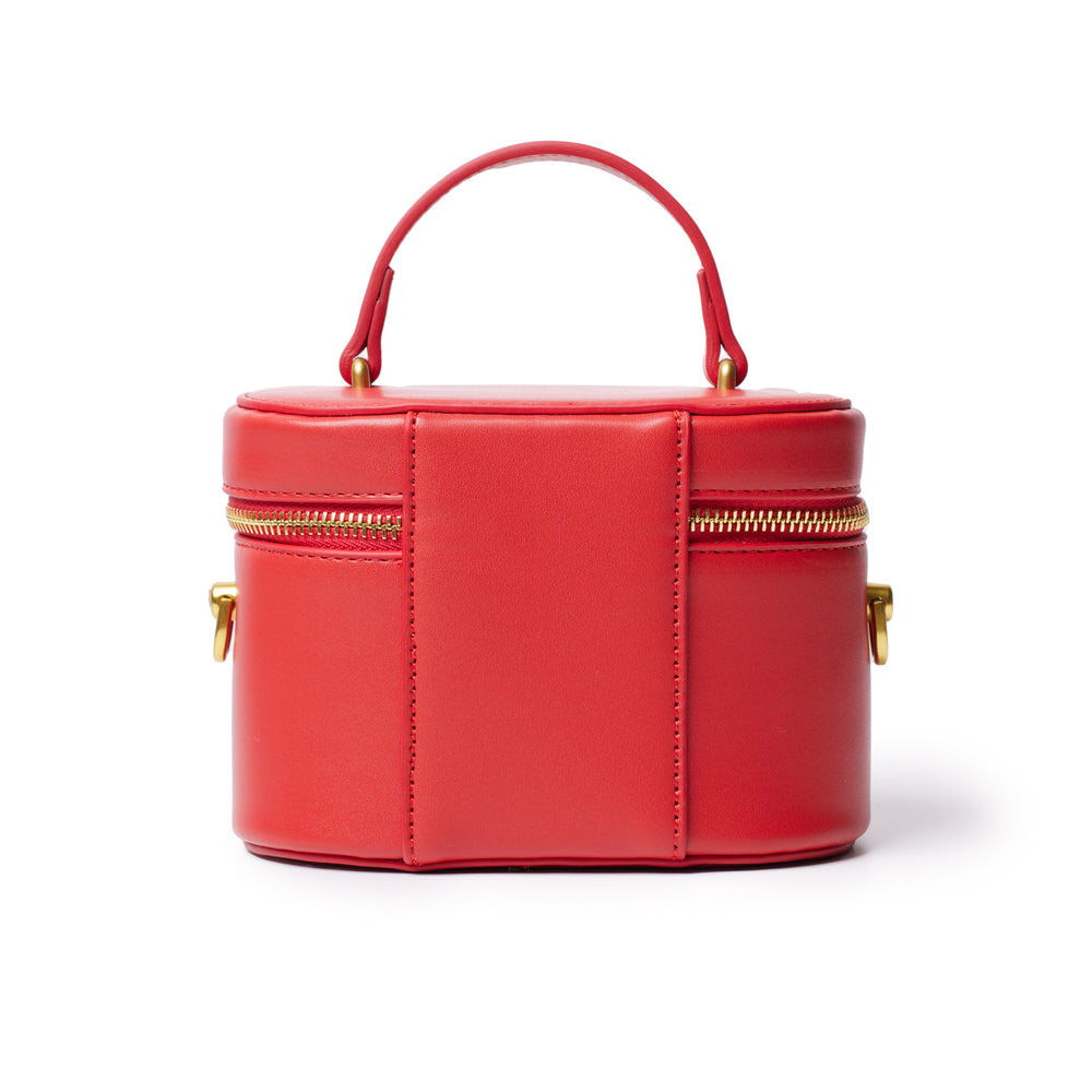 Mini Smooth Vegan Leather Vanity Bag - Red