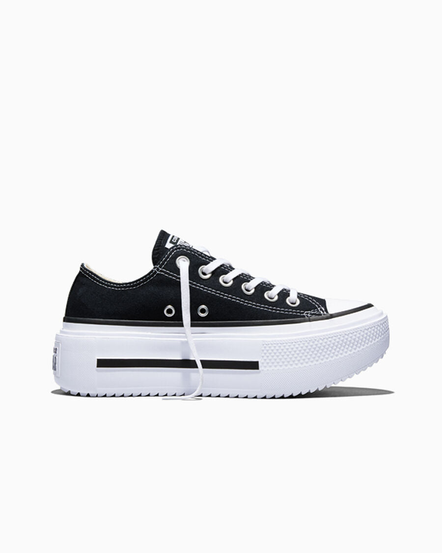Double-Stack Canvas Platform Low Top Sneaker - Black/White/Black