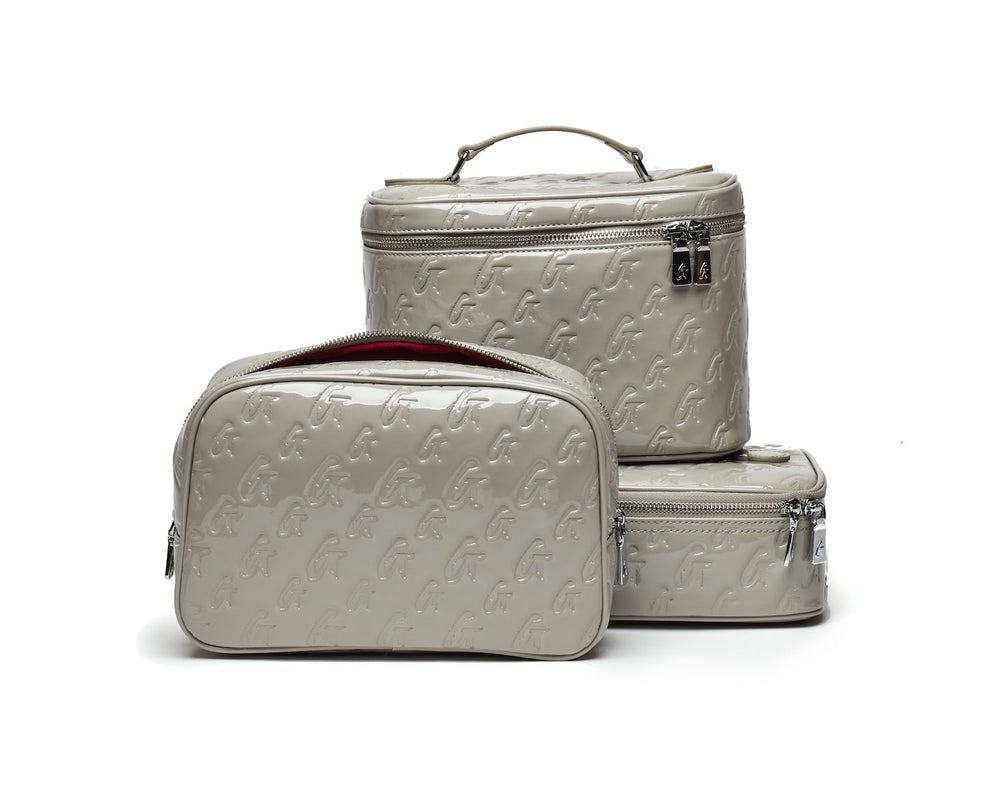 Large Mirrored Vegan Leather Toiletry Bag - Gray