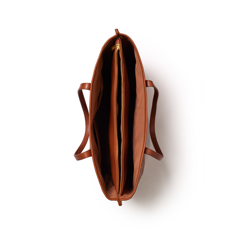 Vegan Leather Laptop Tote - Brown