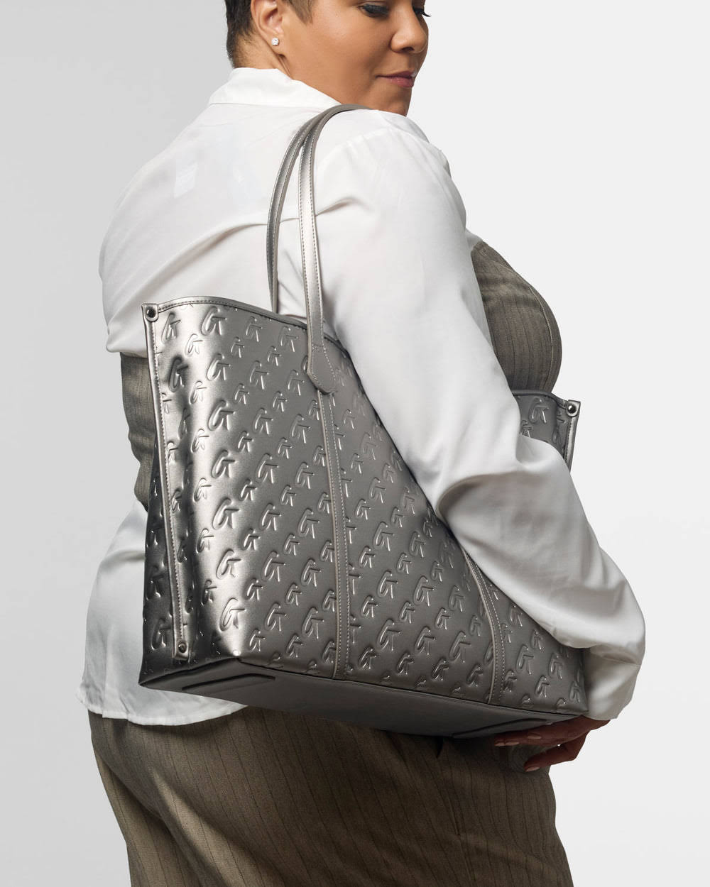 Extra Large Vegan Leather Tote - Platinum