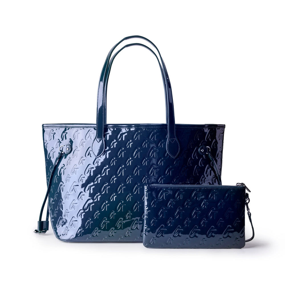 Vegan Leather Laptop Tote With Wristlet - Navy