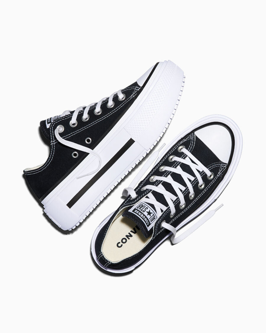 Double-Stack Canvas Platform Low Top Sneaker - Black/White/Black