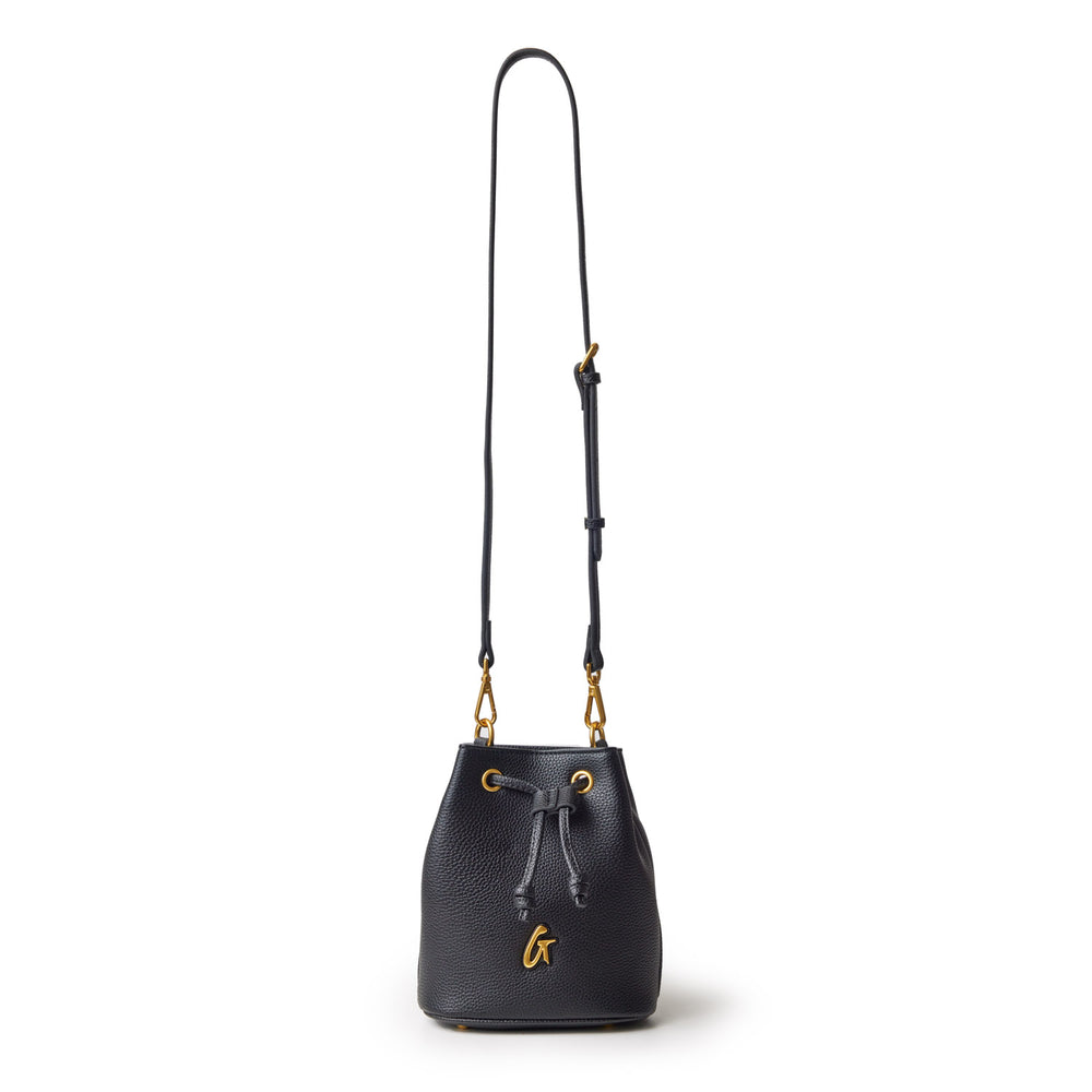 Mini Vegan Leather Bucket Bag - Black