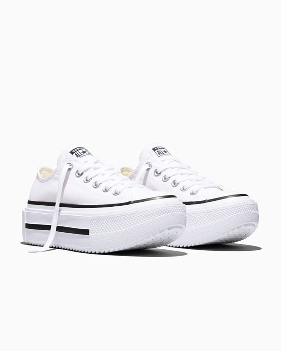 Double-Stack Canvas Platform Low Top Sneaker - White/Black/White