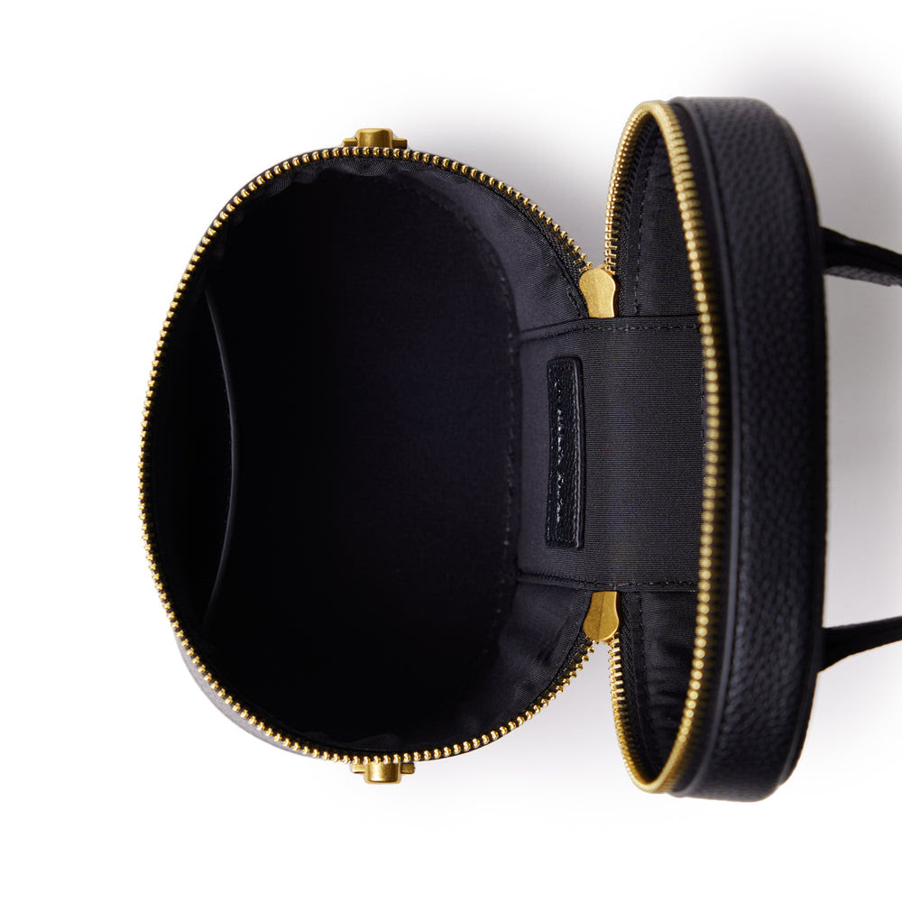 Mini Textured Vegan Leather Vanity Bag - Black