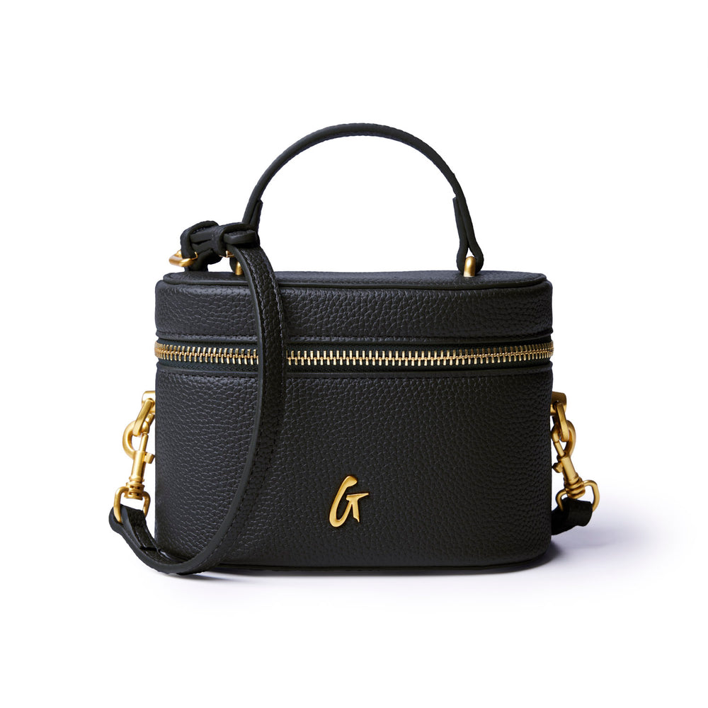 Mini Textured Vegan Leather Vanity Bag - Black