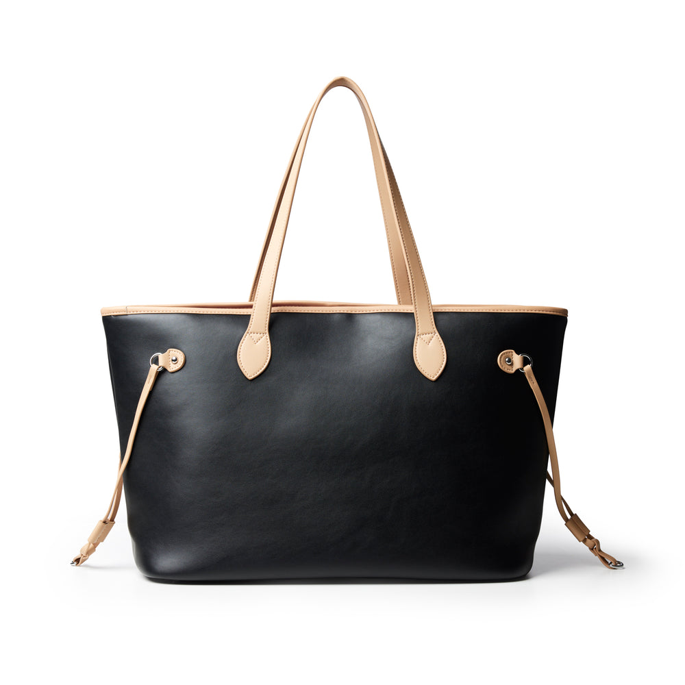 Vegan Leather Laptop Tote With Pouch - Black Pink