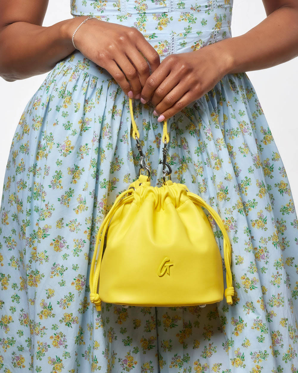 Mini Vegan Leather Bucket Bag - Yellow
