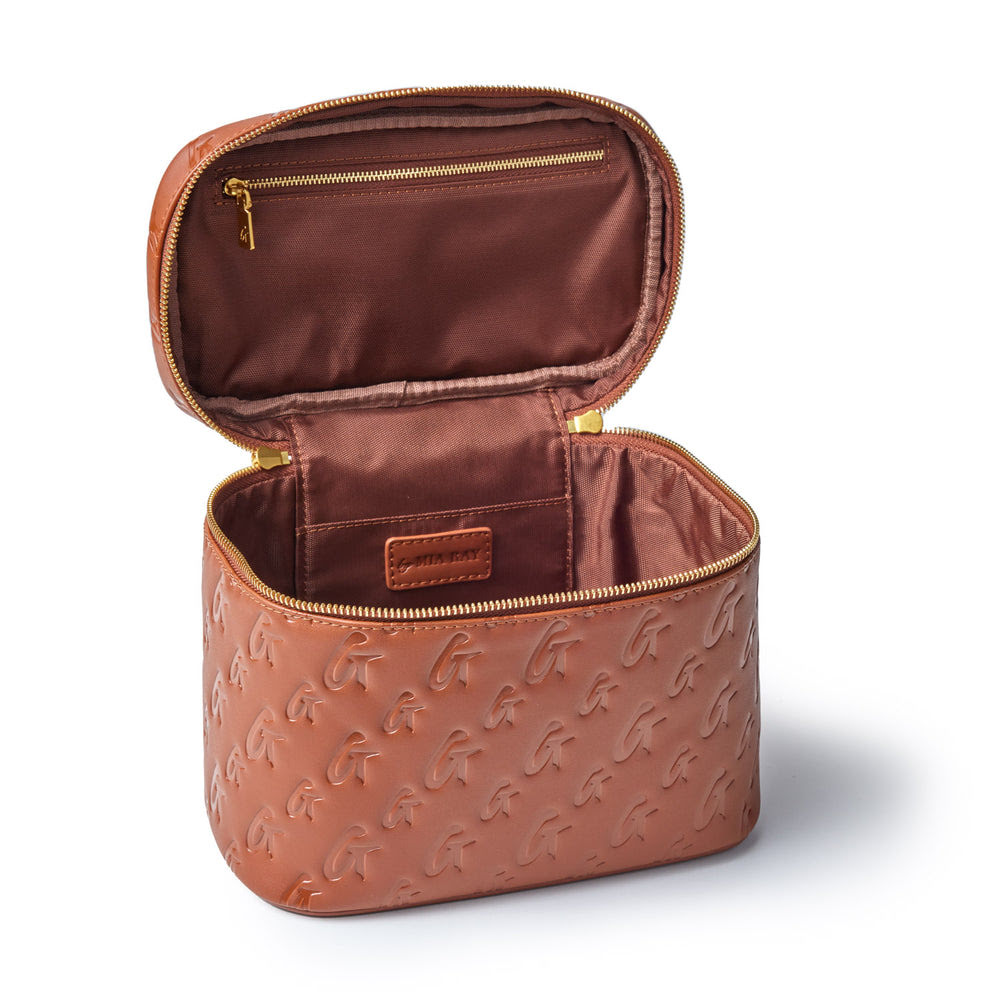 Large Vegan Leather Toiletry Bag - Brown