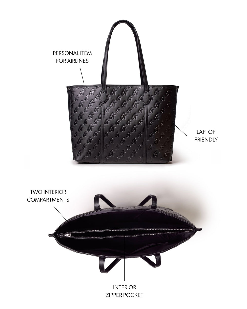 Vegan Leather Laptop Tote - Black