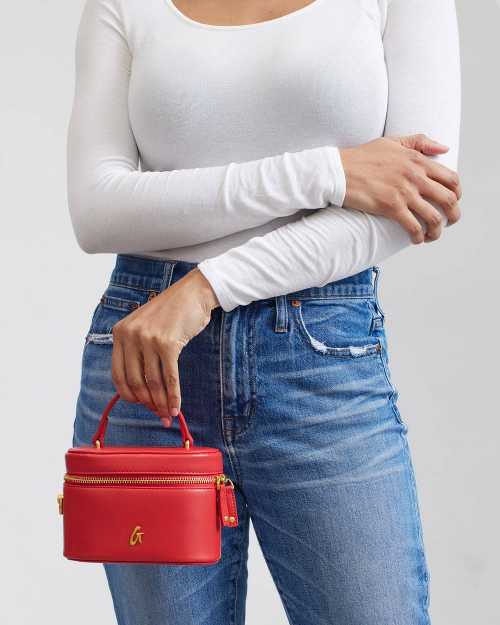 Mini Smooth Vegan Leather Vanity Bag - Red