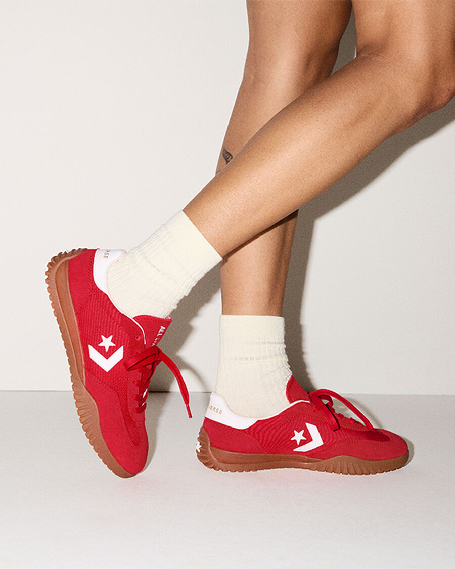 Unisex Nylon And Suede Low-Top Trainer - Red/White/Honey