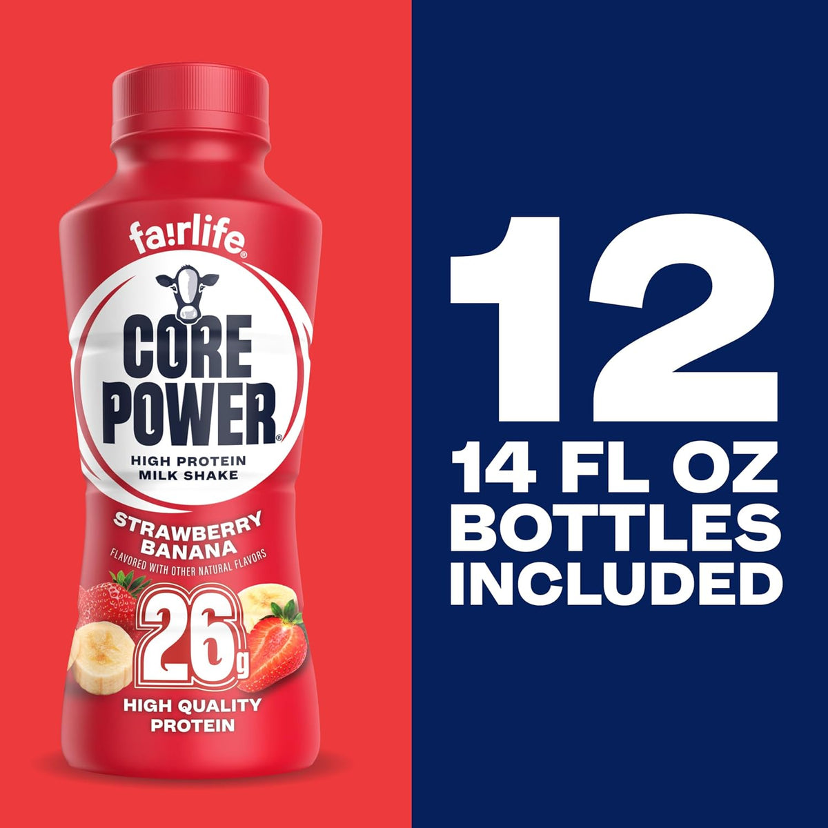 Strawberry Banana Protein Milk Shake, 14 oz, 12 Pack