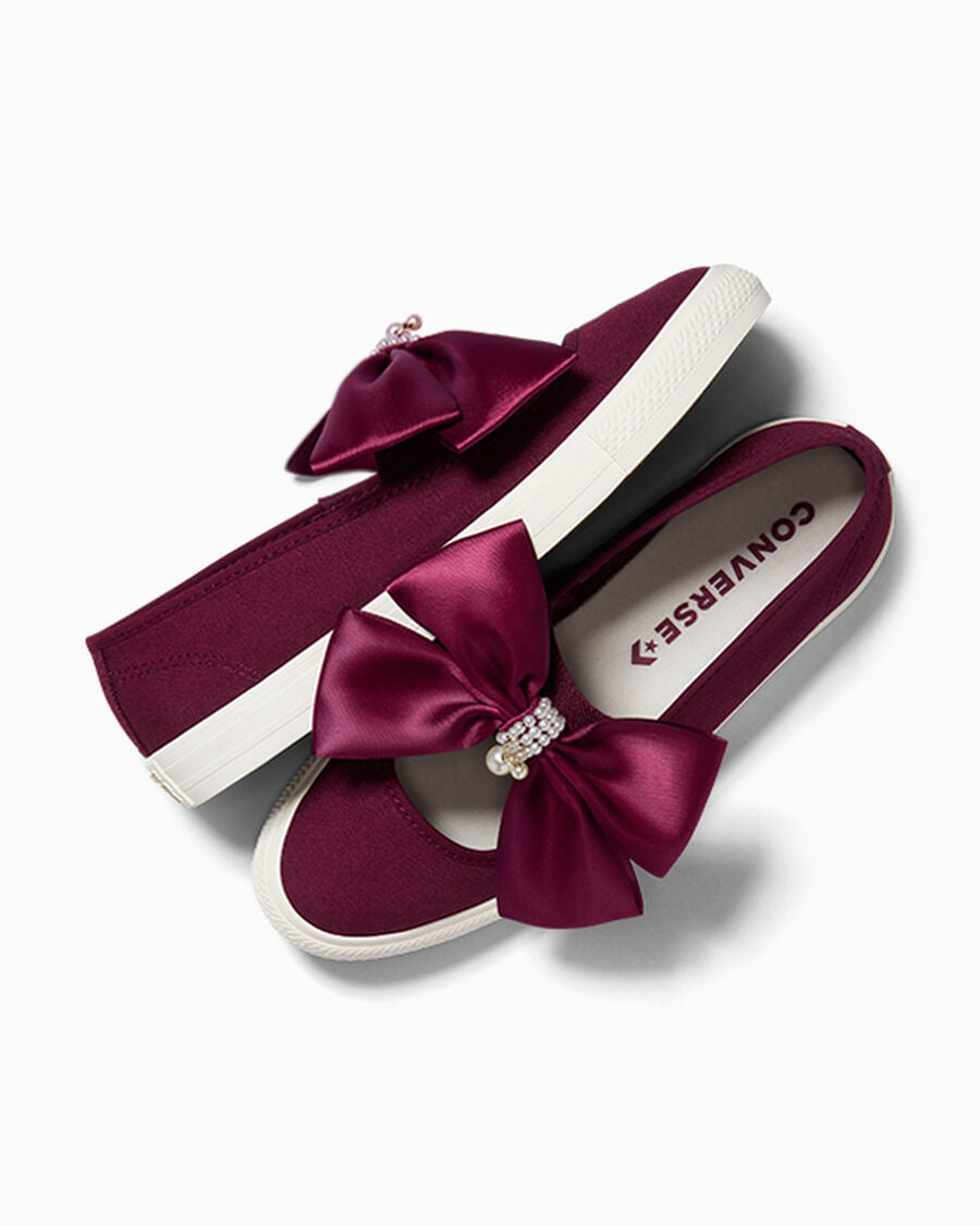 Women's Canvas Ballet Flat With Charms - Black - Deep Bordeaux/Egret/Gold