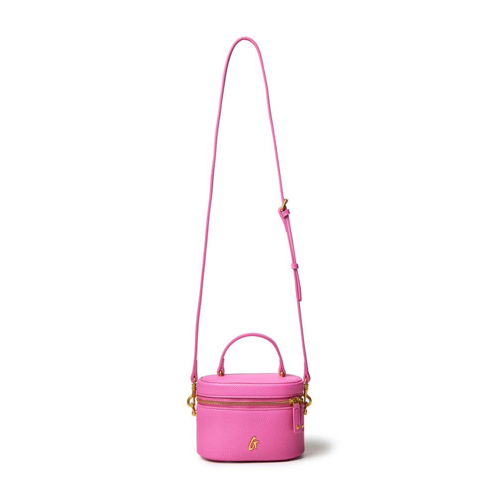 Mini Textured Vegan Leather Vanity Bag - Hot Pink
