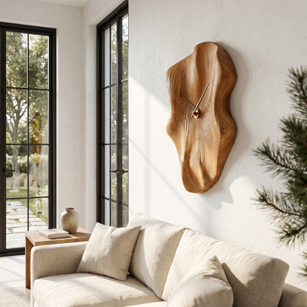 Nature Inspired Wood Wall Clock with Artistic Live Edge Form for Living Room - view 2