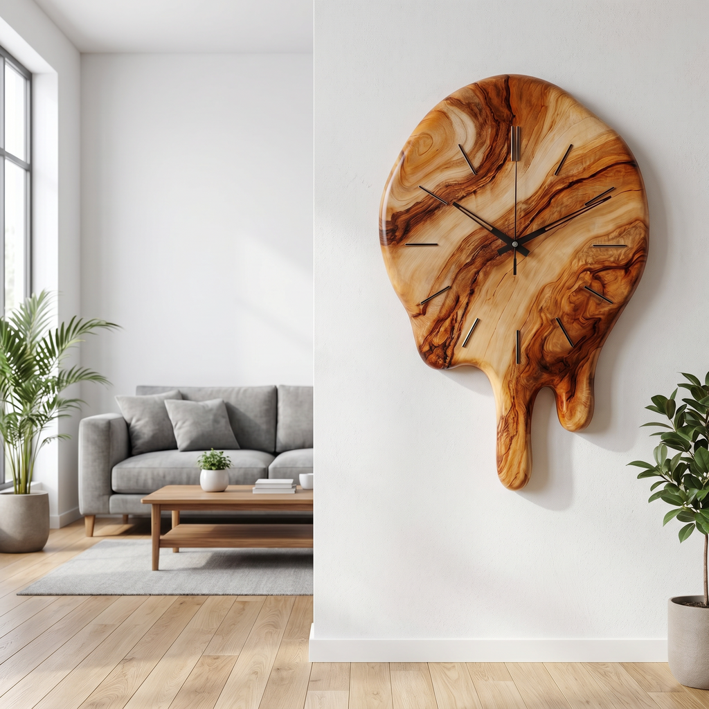 Handcrafted Wood Wall Clock with Live Edge Tree Slice Design for Living Room - view 3