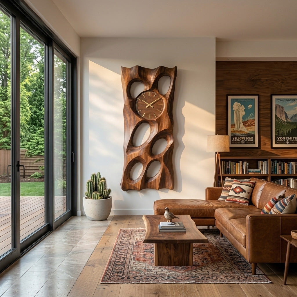 Wooden Wall Clock with Openwork Geometric Design - view 3