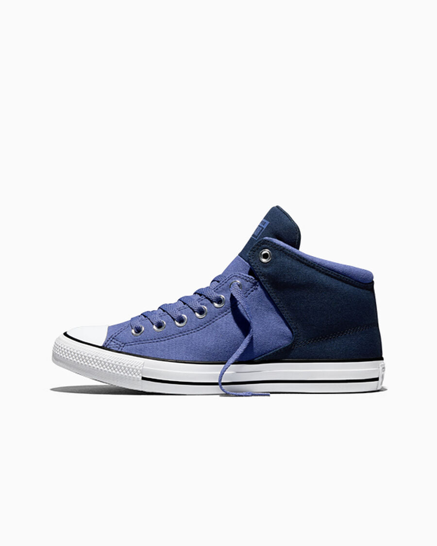 Colorblock Canvas Mid-Top Sneaker - Indigo Storm/Obsidian/White