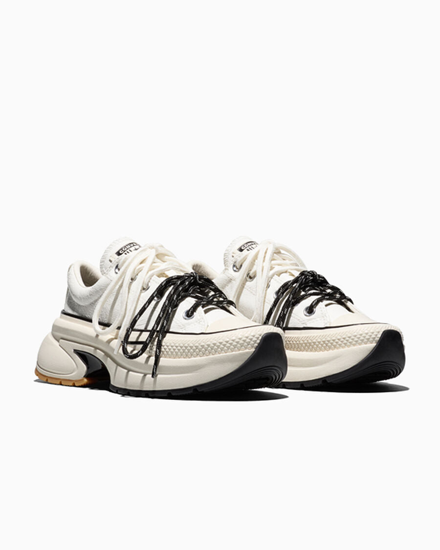 Crinkle Patent Platform Low Top Sneaker - Vintage White/Egret/Black