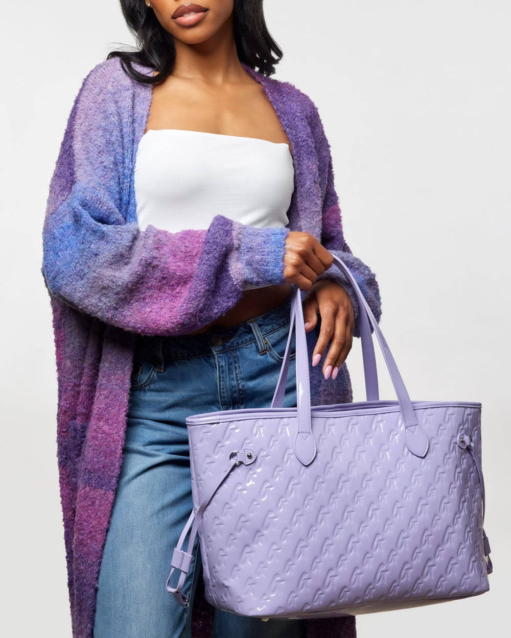 Vegan Leather Laptop Tote With Wristlet - Lavender