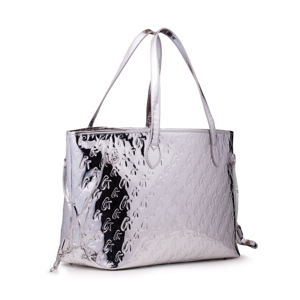 Metallic Vegan Leather Laptop Tote - Silver