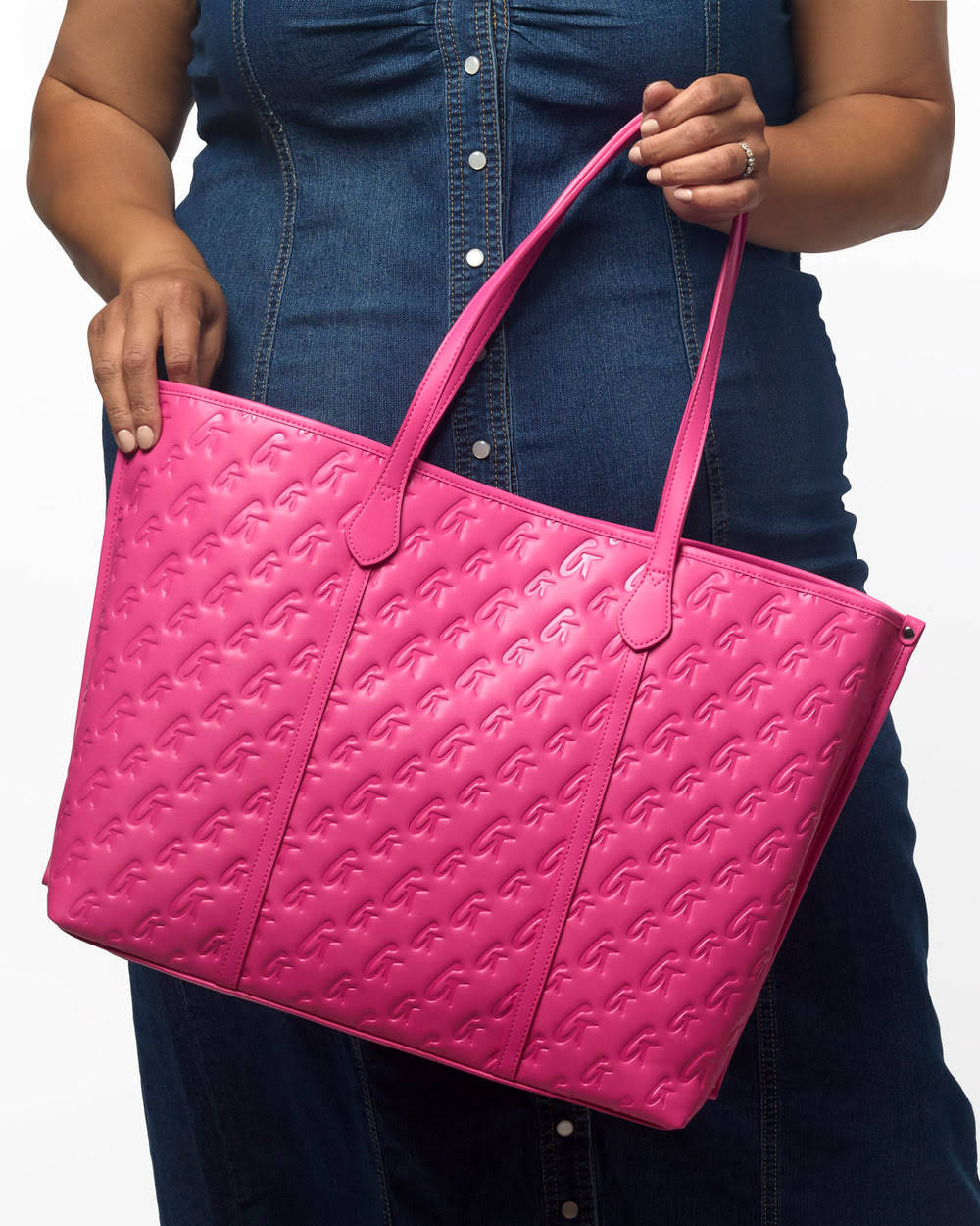 Extra Large Vegan Leather Tote - Hot Pink
