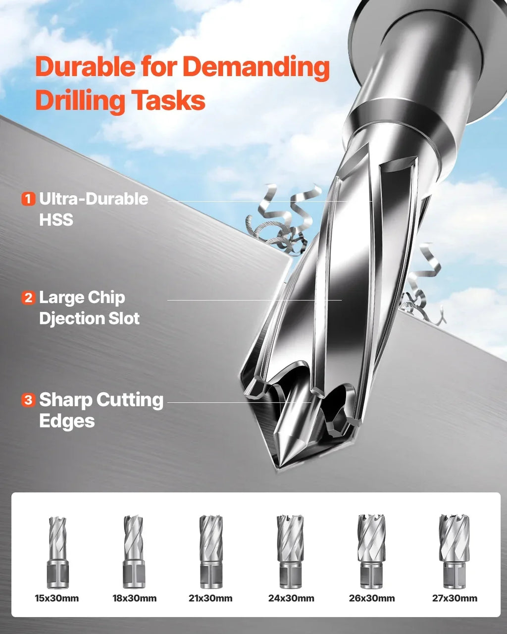 VEVOR Magnetic Drill Press 1450W, 2 in Boring Diameter, 2878 lbf, 6 Coring Bits - MDP-50