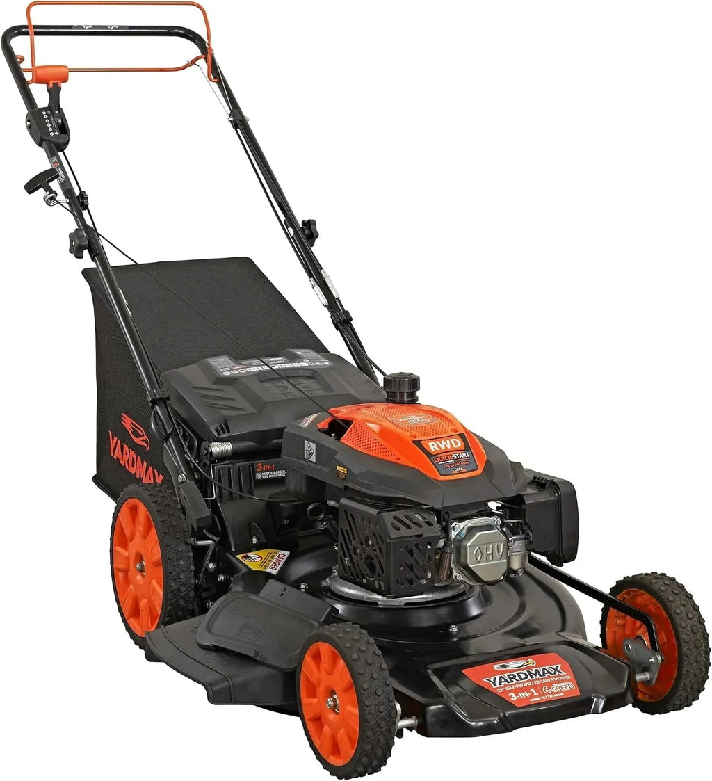 YARDMAX 22 in 201cc 6-Speed CVT RWD 3-in-1 Self-Propelled Lawn Mower, Black - YG2760